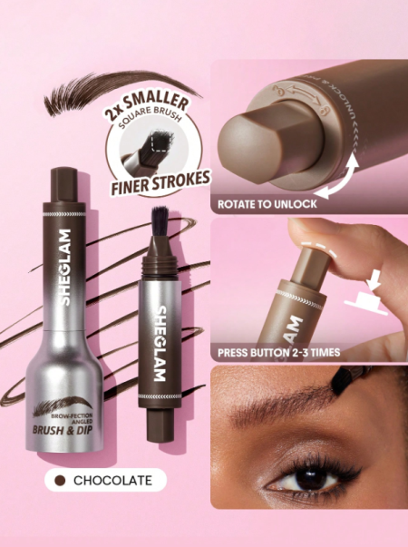 SHEGLAM فرشاة Brow-Fection بزاوية وفرشاة غمس تشبه الشعر بلون الشوكولاتة وقلم جل Eyeborw Eyeborw سهل التلوين ويدوم طويلاً ويجف بسرعة